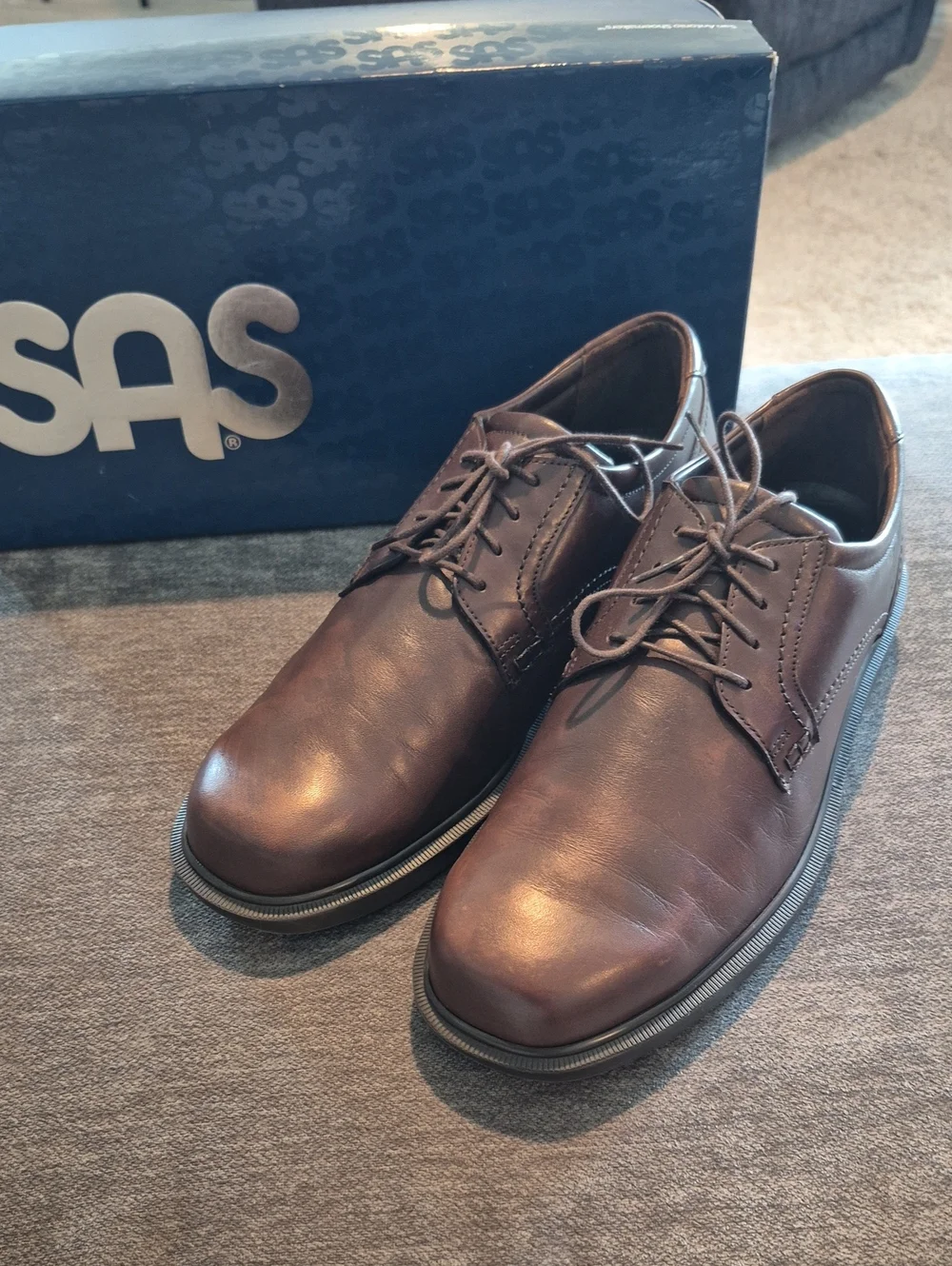 SAS Men's Dark Brown Leather Derby Lace-Up Shoes